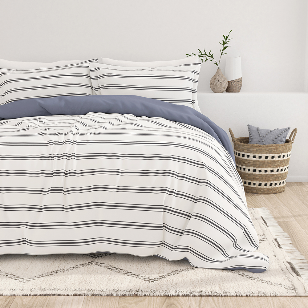 100% Cotton Duvet online Cover Set, Single, Double And King Bed Duvet Cover Set, Gray Striped Minimal Bedding Set