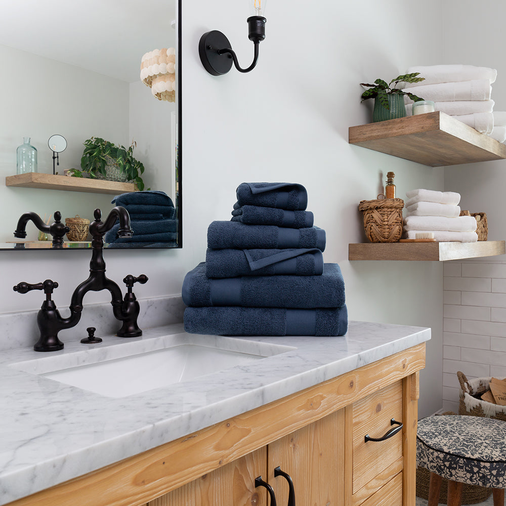 Navy and white bath towels sale