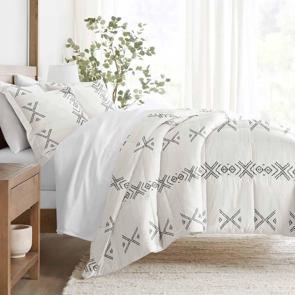 Grey Boho Comforter Set King,White Stripe Comforter Reversible Soft  Microfiber B