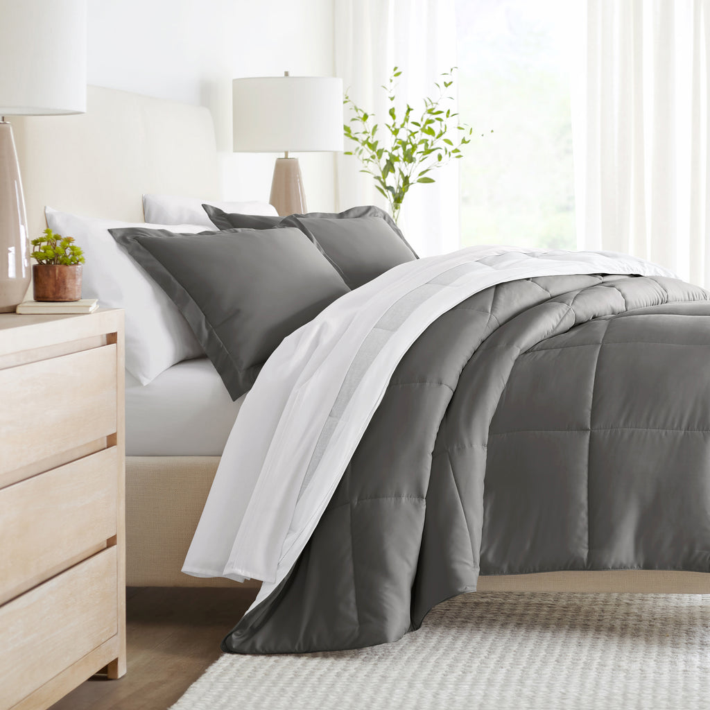 Buy Stitched Stripe Reversible Down-Alternative Comforter Set | LINENS &  HUTCH