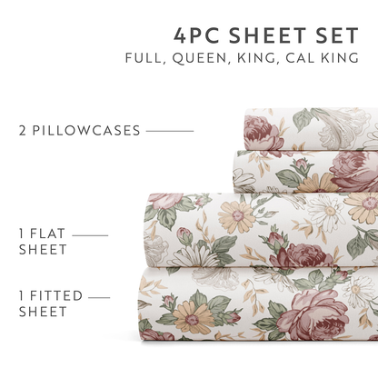 Blooming Floral 4-Piece Pattern Sheet Set