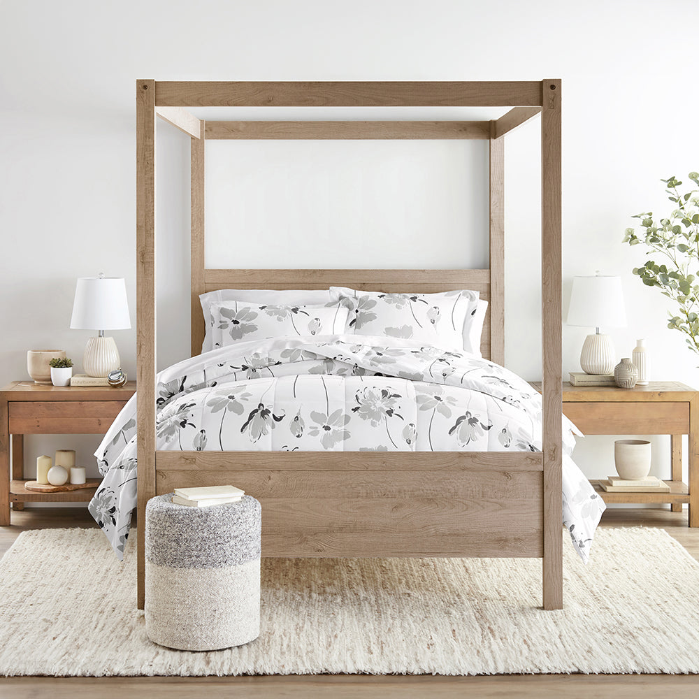 Magnolia Grey Patterned Down-Alternative Comforter Set