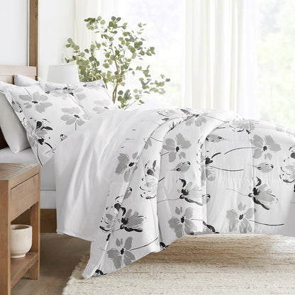 Magnolia Grey Patterned Down-Alternative Comforter Set