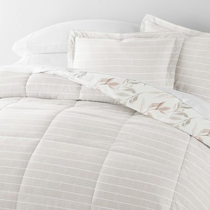 Foliage Stripe Reversible Down-Alternative Comforter Set