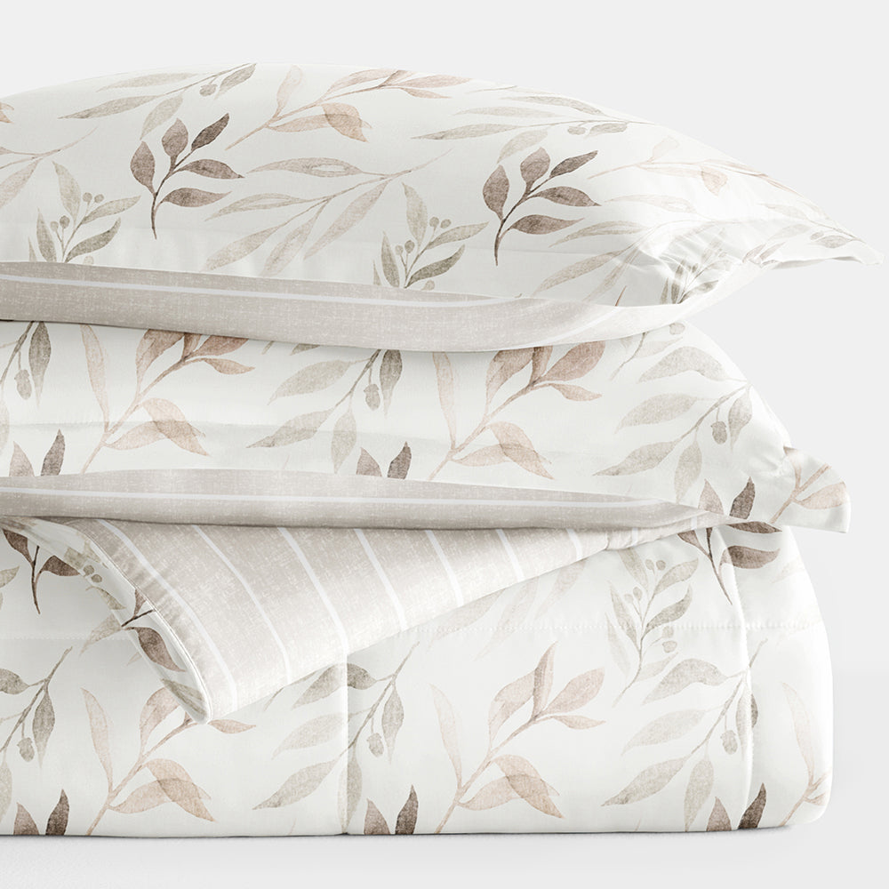 Foliage Stripe Reversible Down-Alternative Comforter Set