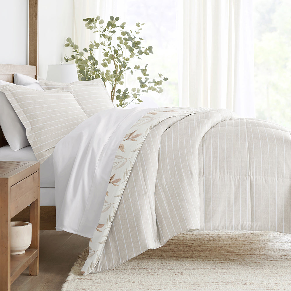 Foliage Stripe Reversible Down-Alternative Comforter Set