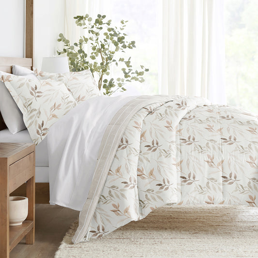 Foliage Stripe Reversible Down-Alternative Comforter Set