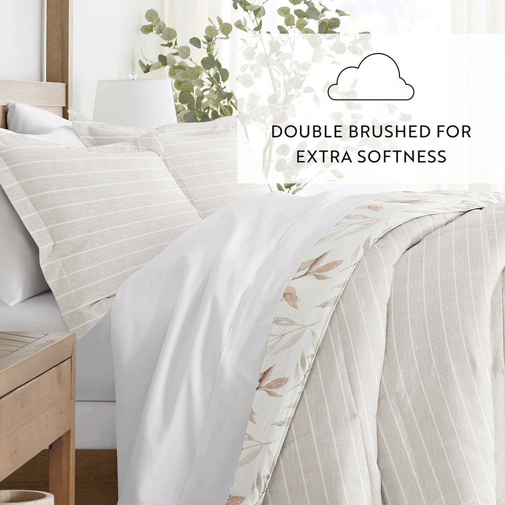 Foliage Stripe Reversible Down-Alternative Comforter Set