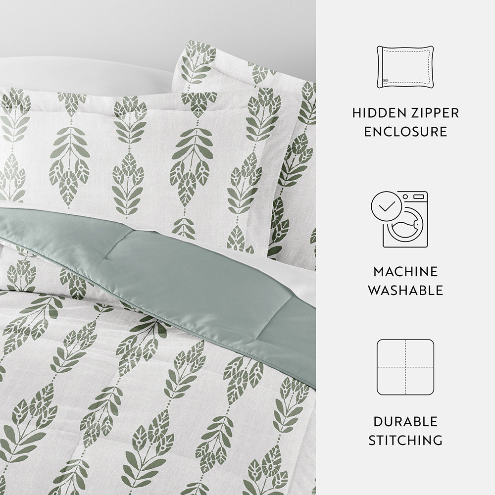 Folk Leaves Reversible Down-Alternative Comforter Set