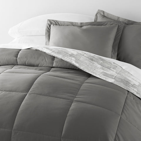 Textured Stripe Reversible Down-Alternative Comforter Set