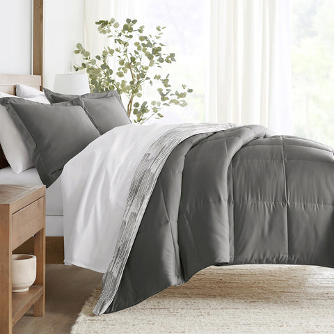 Textured Stripe Reversible Down-Alternative Comforter Set
