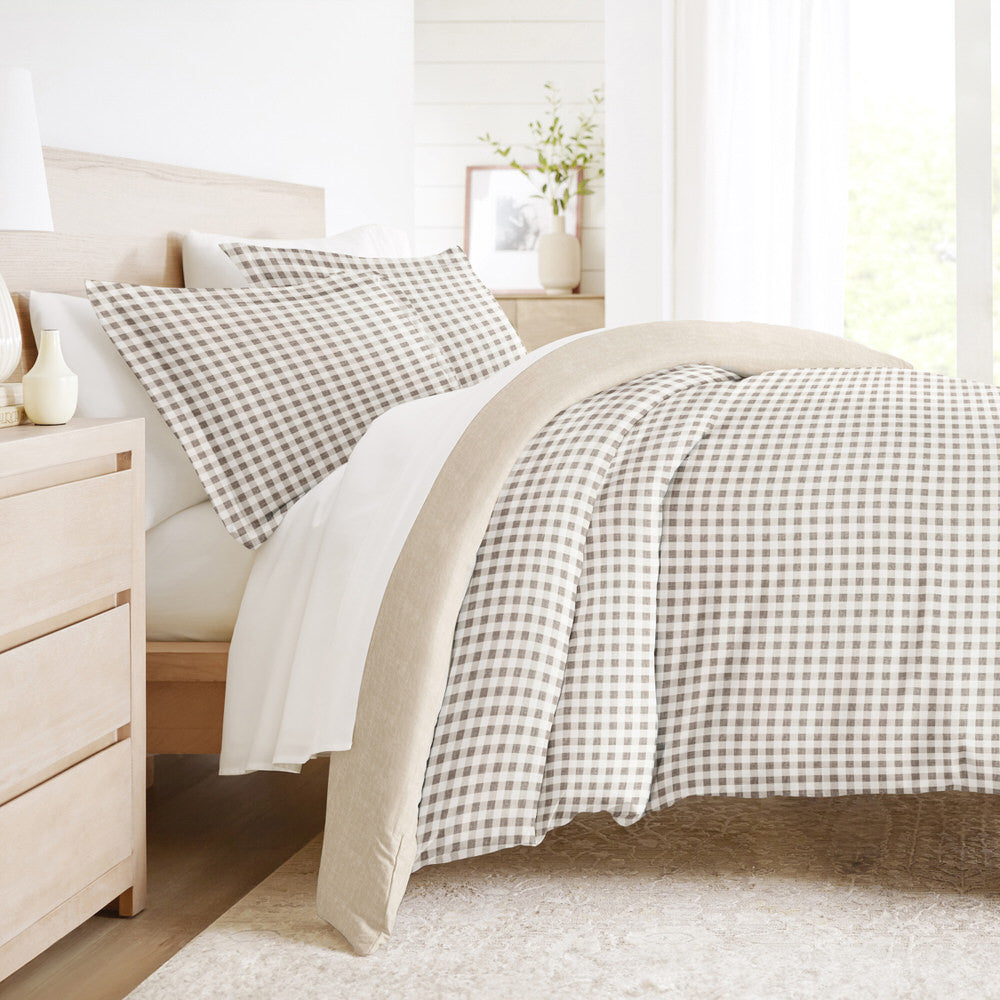 Gingham Check Pattern 3-Piece Reversible Duvet Cover Set