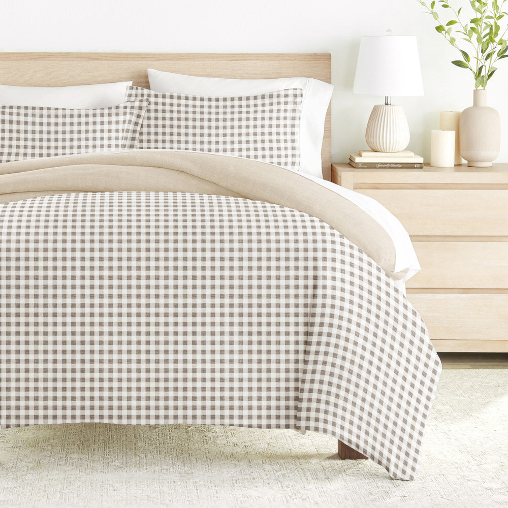 Gingham Check Pattern 3-Piece Reversible Duvet Cover Set