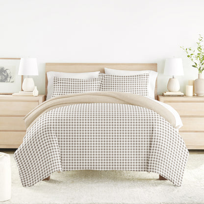 Gingham Check Pattern 3-Piece Reversible Duvet Cover Set