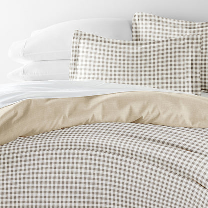 Gingham Check Pattern 3-Piece Reversible Duvet Cover Set