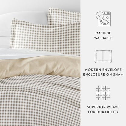 Gingham Check Pattern 3-Piece Reversible Duvet Cover Set