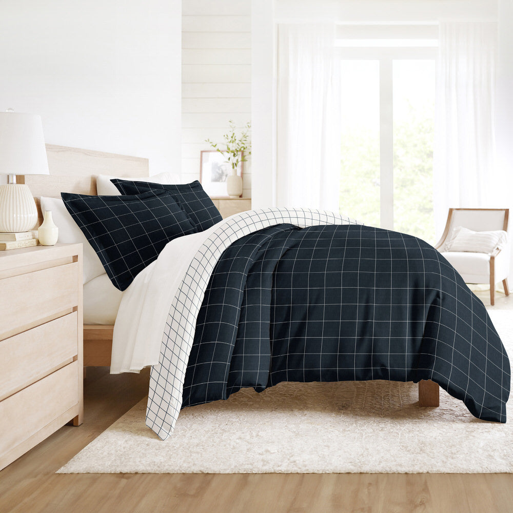 Rustic Windowpane Pattern 3-Piece Reversible Duvet Cover Set