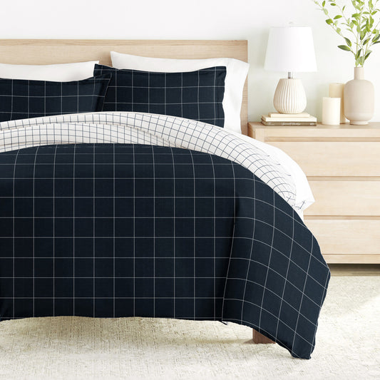 Rustic Windowpane Pattern 3-Piece Reversible Duvet Cover Set