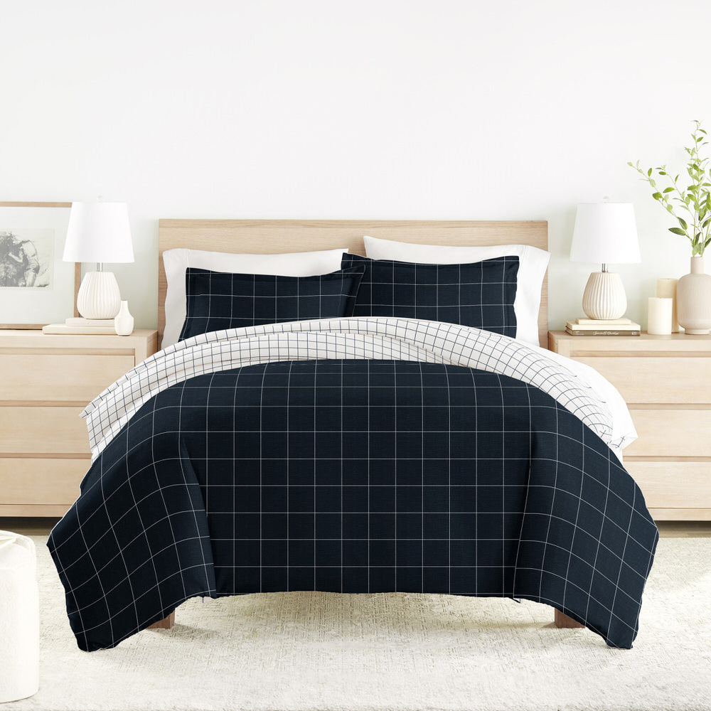 Rustic Windowpane Pattern 3-Piece Reversible Duvet Cover Set