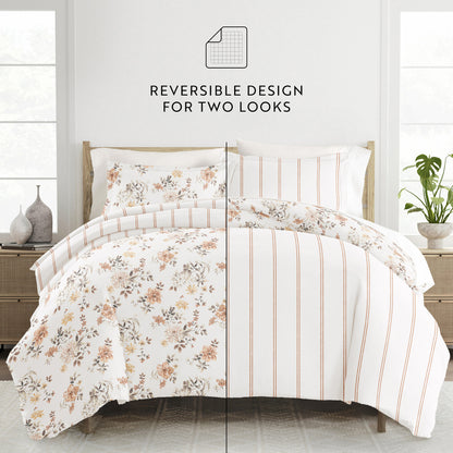 Sunset Garden Pattern 3-Piece Reversible Duvet Cover Set