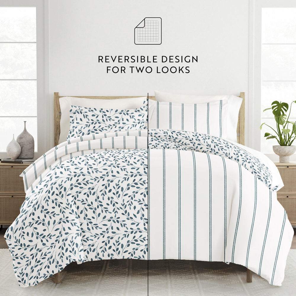 Watercolor Vines Pattern 3-Piece Reversible Duvet Cover Set