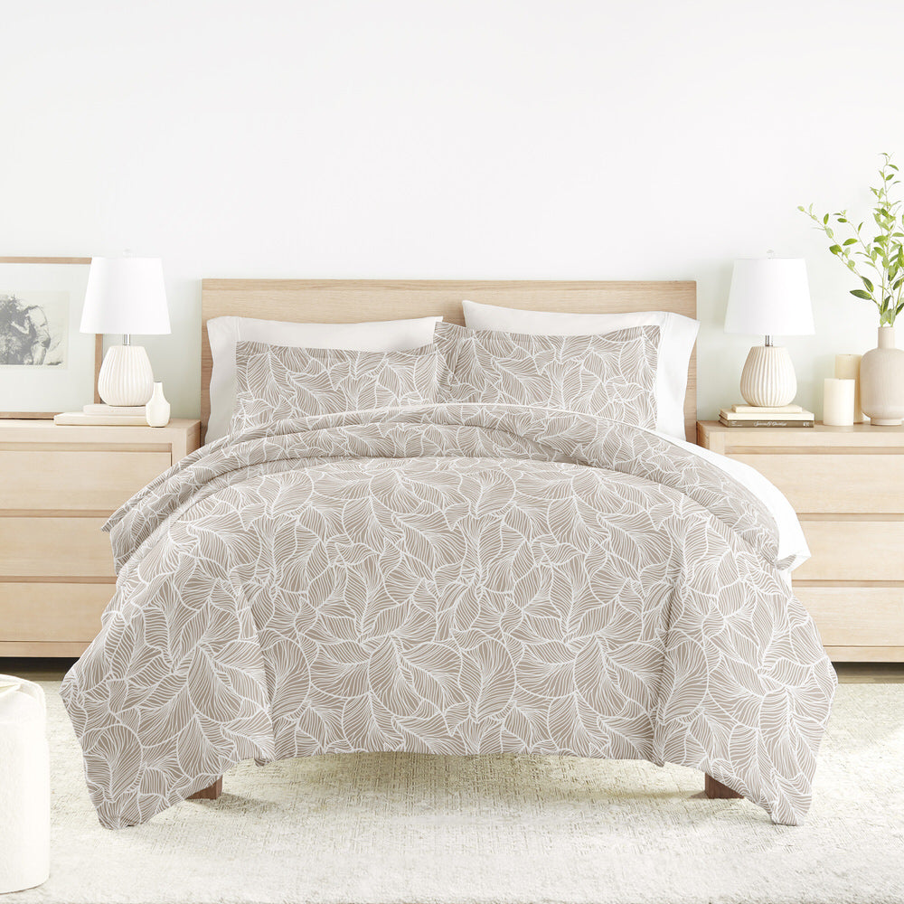 Linear Leaves Pattern 3-Piece Duvet Cover Set