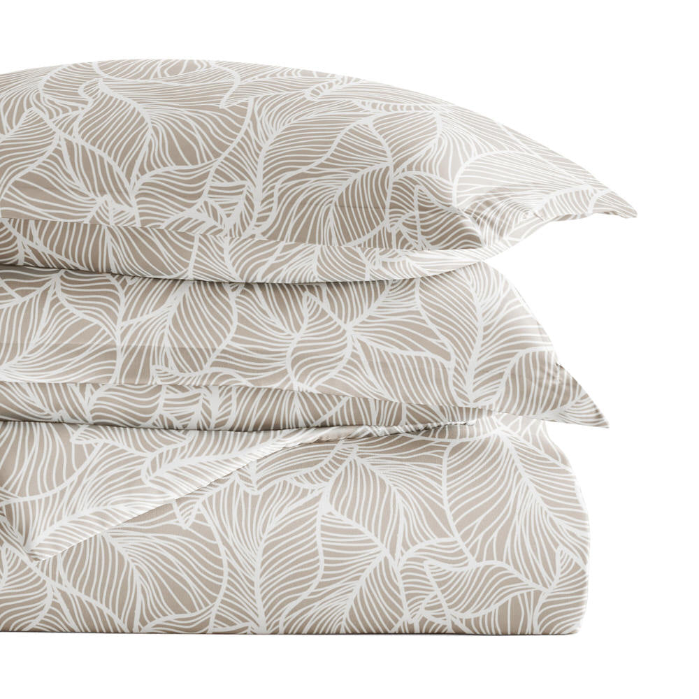 Linear Leaves Pattern 3-Piece Duvet Cover Set