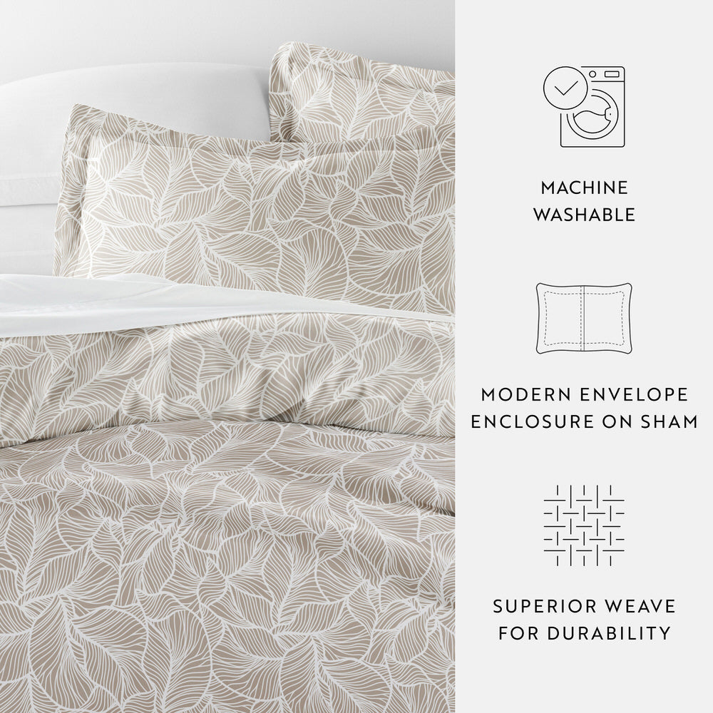 Linear Leaves Pattern 3-Piece Duvet Cover Set