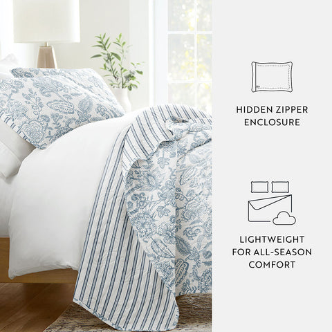 Jacobean/Stripe Reversible Quilted Coverlet Set