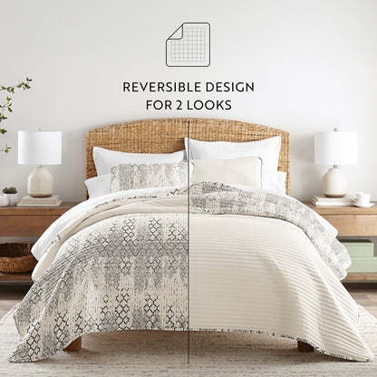 Distressed Aztec Reversible Quilted Coverlet Set