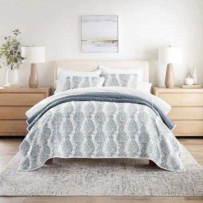 Distressed Damask Reversible - Dusk Blue