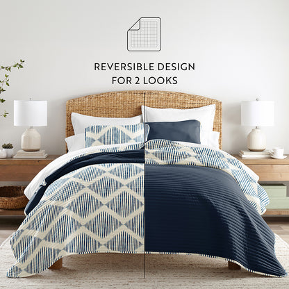 Distressed Diamond Reversible Quilted Coverlet Set