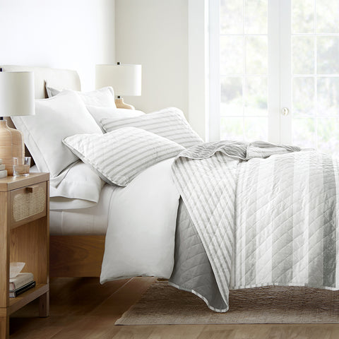 Summer Stripes Reversible Quilted Coverlet Set