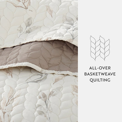 Watercolor Leaves Reversible Quilted Coverlet Set