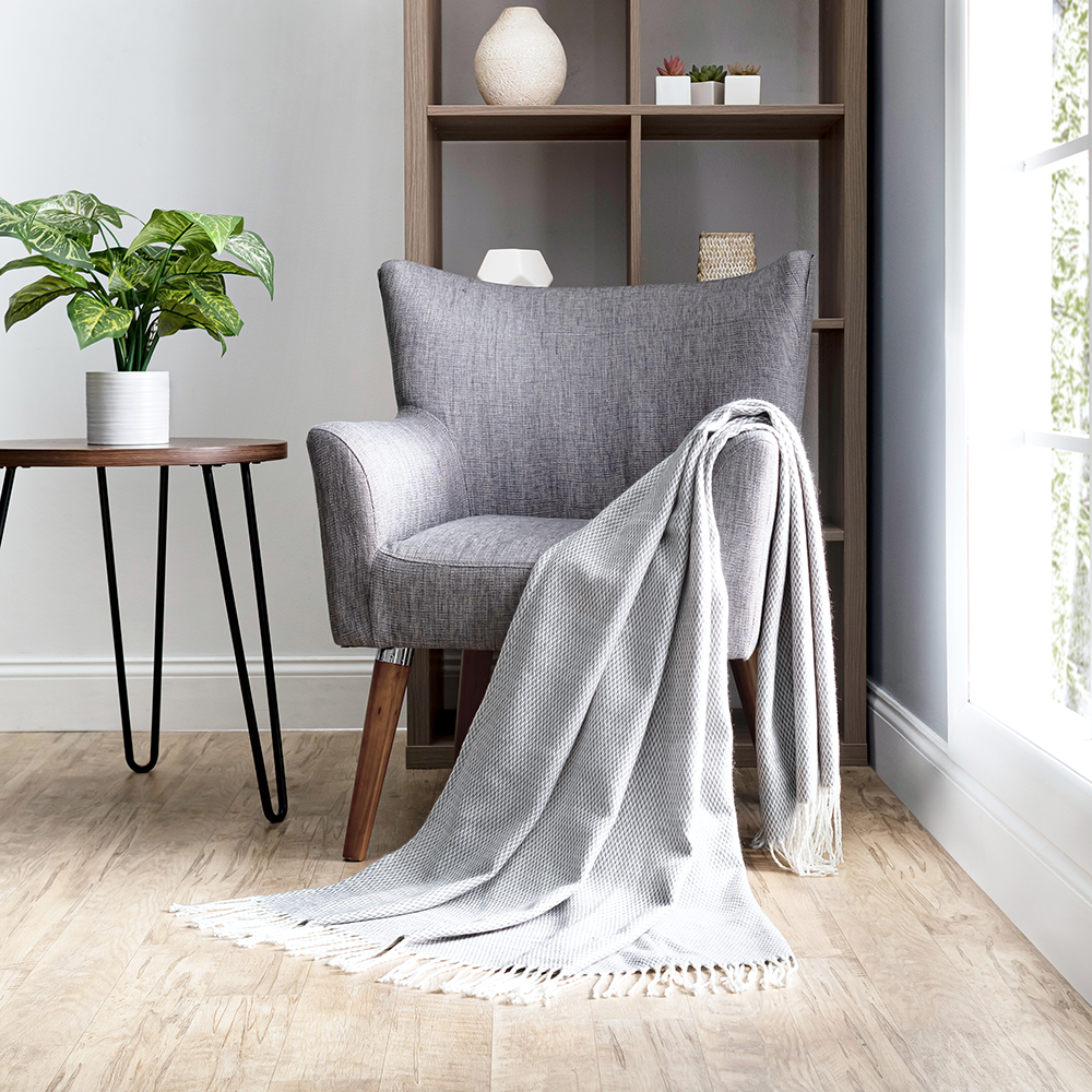 Grey herringbone throw for sofa sale