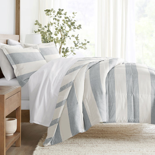 Distressed Stripe Reversible Down-Alternative Comforter Set