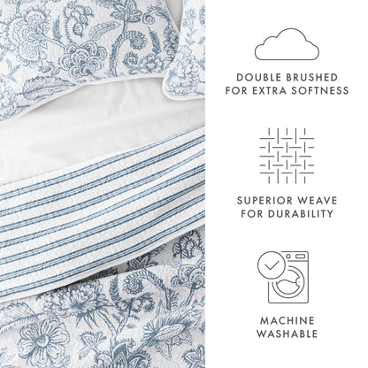 Sale - Jacobean/Stripe Reversible Quilted Coverlet Set