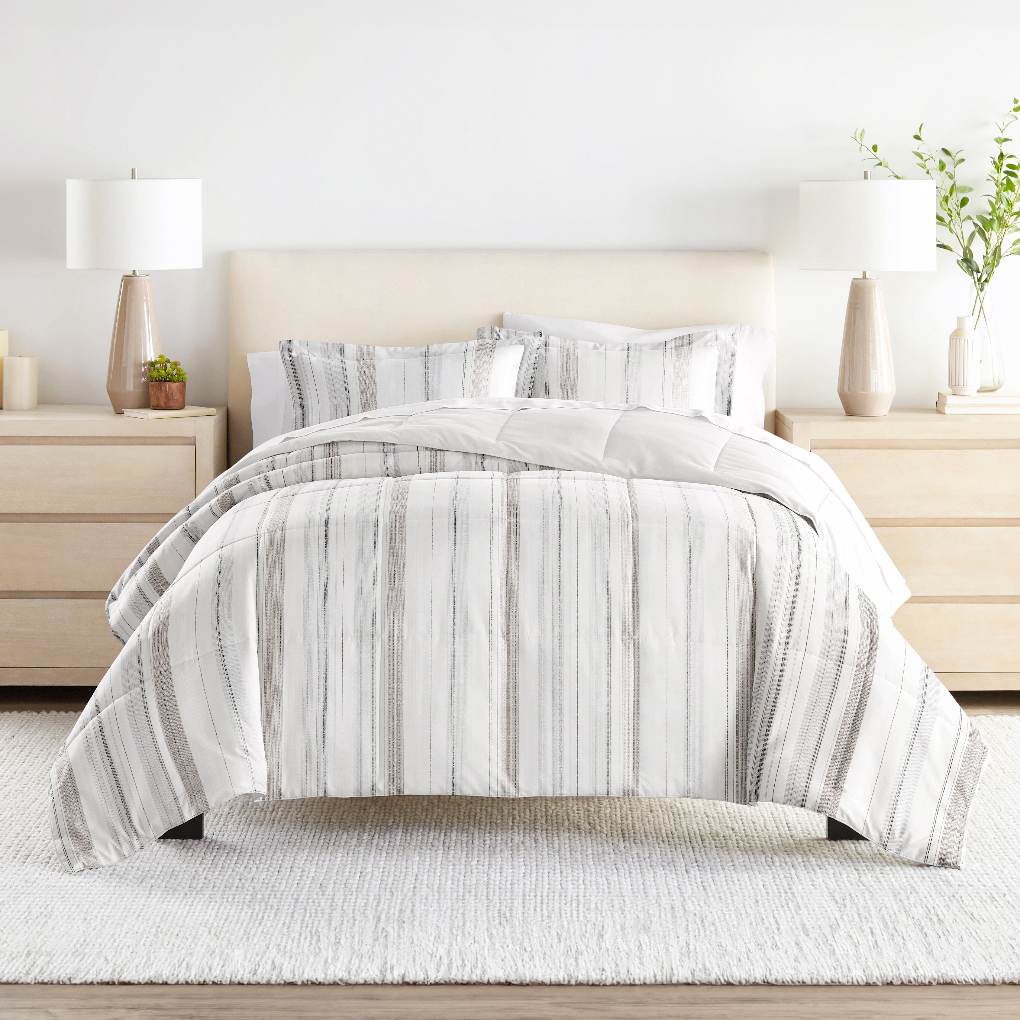 Grey and white vertical striped deals comforter