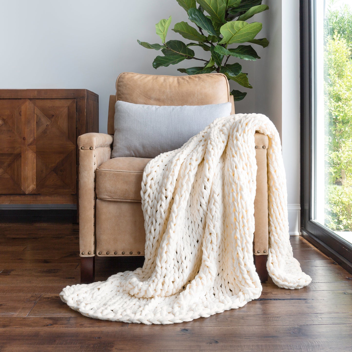 Ivory, Chunky Knit Blanket