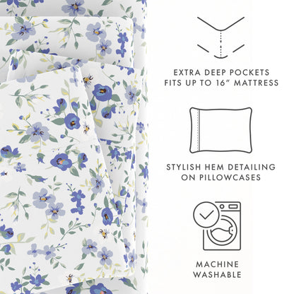 Blossoms Pattern 4-Piece Sheet Set