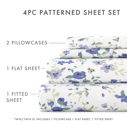 Blossoms Pattern 4-Piece Sheet Set - Sale