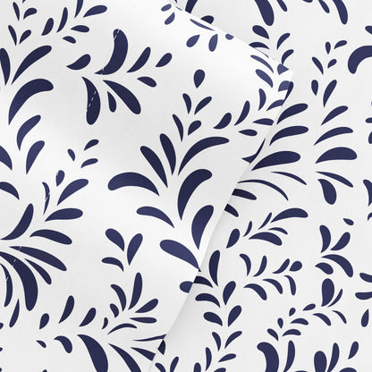 Navy, Burst of Vines Pattern 4-Piece Sheet Set