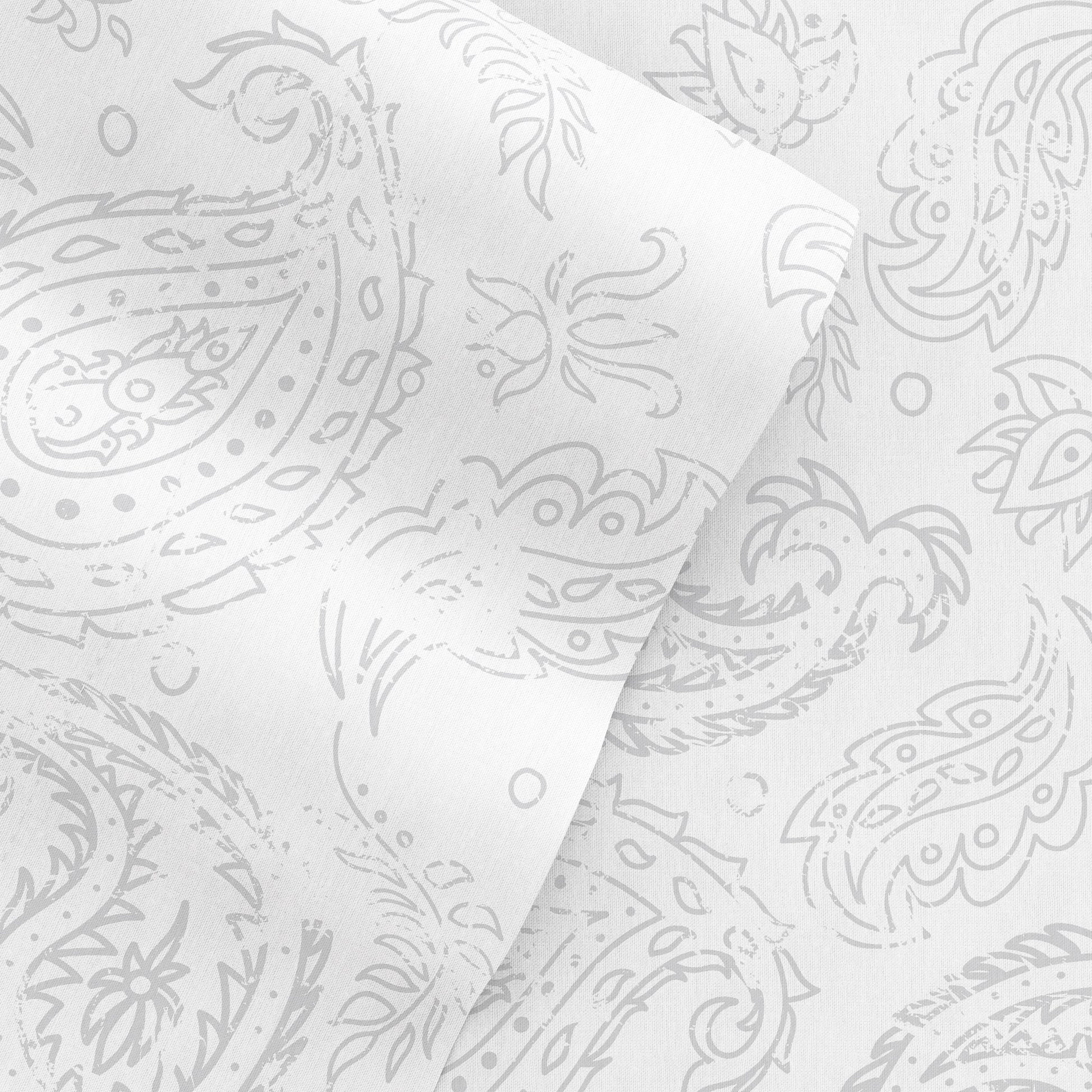 Light Gray, Coarse Paisley Pattern 4-Piece Sheet Set