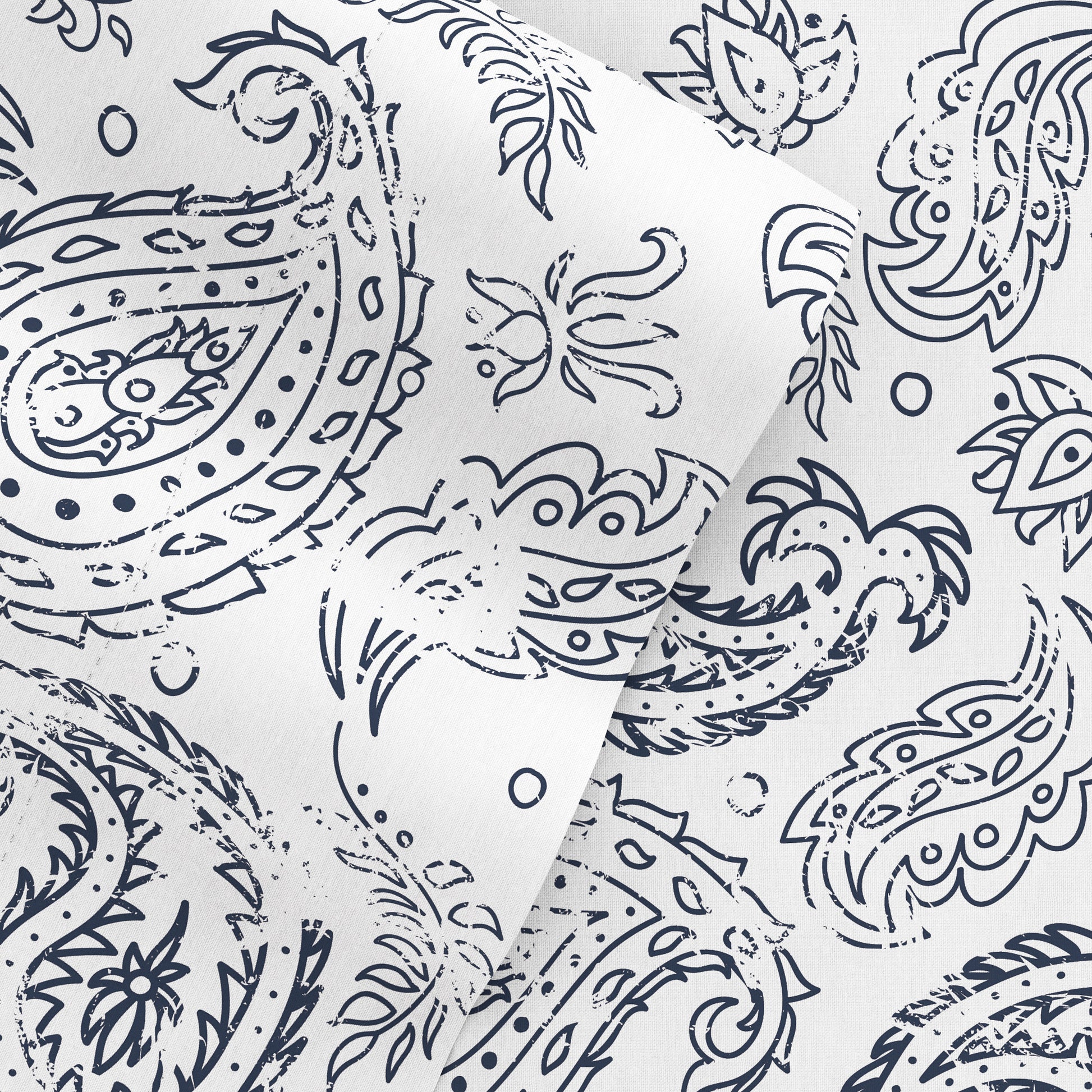 Navy, Coarse Paisley Pattern 4-Piece Sheet Set