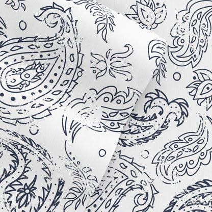 Navy, Coarse Paisley Pattern 4-Piece Sheet Set