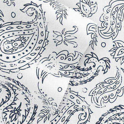 Navy, Coarse Paisley Pattern 4-Piece Sheet Set