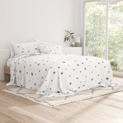 Indigo Flowers Pattern 4-Piece Sheet Set - Sale