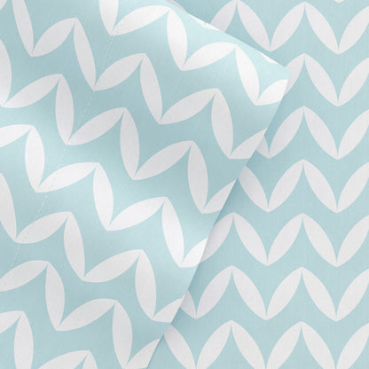 Light Blue, Puffed Chevron Pattern 4-Piece Sheet Set