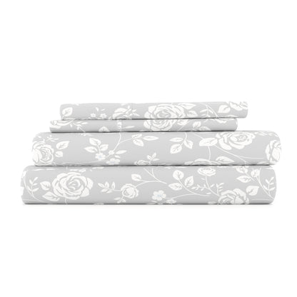 Rose Gray Pattern 4-Piece Sheet Set