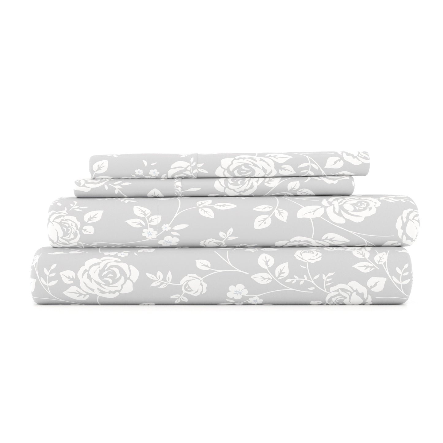 Rose Gray Pattern 4-Piece Sheet Set - Sale